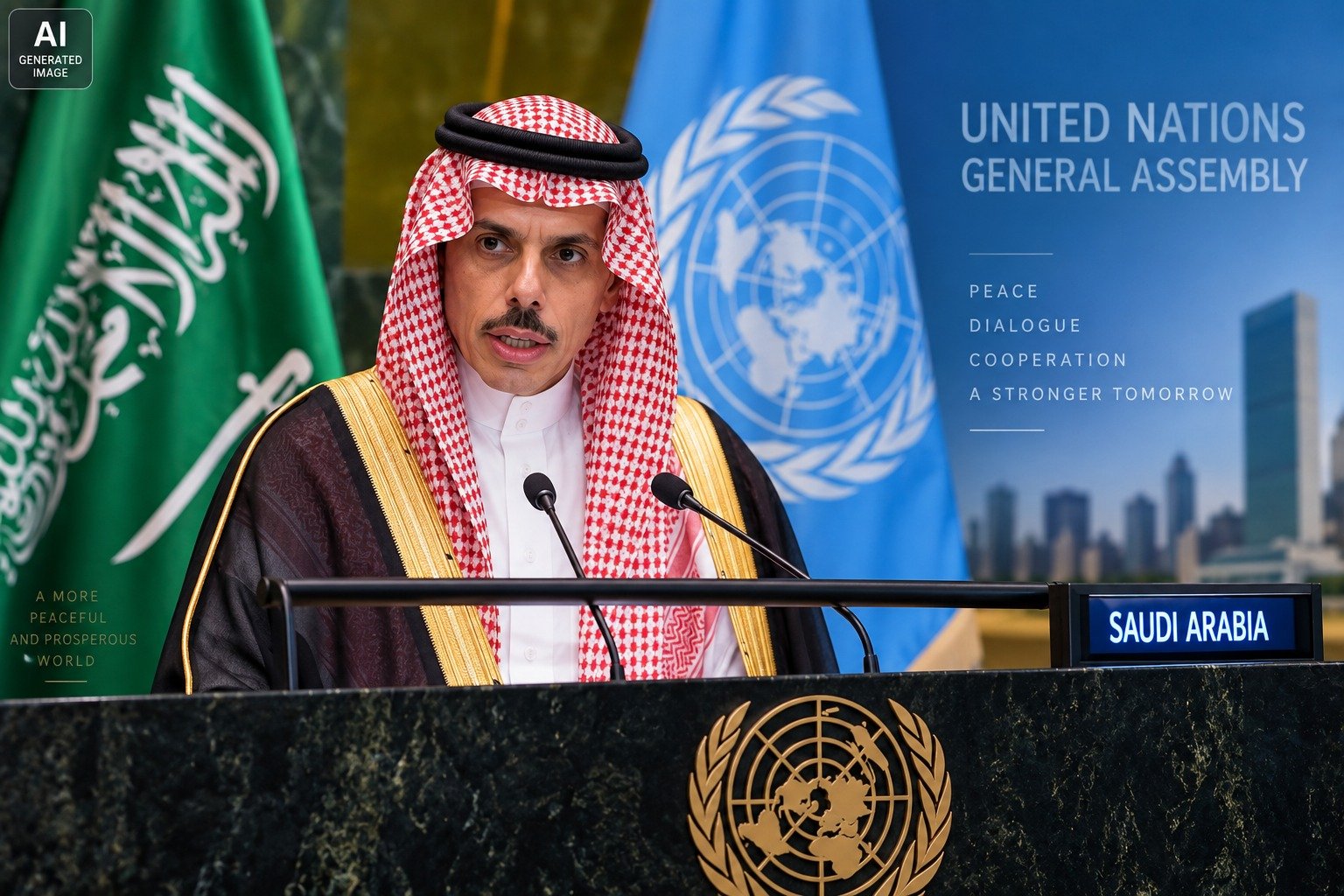 Saudi Foreign Minister Faisal bin Farhan at the United Nations General Assembly.